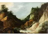 Gebirgslandschaft mit Entenjäger by Joos de Momper d. J., oil on panel, sold Mar 2021