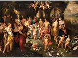 Gastmahl des Meeresgottes Neptun by Hendrik van Balen d. J., oil on copper, sold Mar 2019