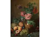 Stillleben mit Gefüllten Mohnblumen in Einer Tonvase Neben Früchten by Cornelis van Spaendonck, oil on panel, offered Apr 2018