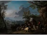 Südliche Ideallandschaft mit Ziehenden Hirten by Francesco Casanova, oil on canvas, sold Dec 2016