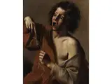 Jüngling von Einer Maus Gebissen by Italienischer Caravaggist des 17. Jahrhunderts, oil on canvas, sold Sep 2024