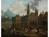 Volksfest in der Stadt by Peeter Bout und, oil on canvas, sold Sep 2024