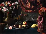 Stillleben mit Obstschale und Blumenvase by Pier Francesco Cittadini, oil on canvas, sold Jun 2023