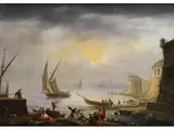 Hafenansicht im Dämmerlicht by Joseph Vernet, oil on canvas, offered Sep 2023