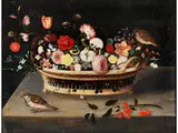 Blumenkorb mit Vögeln by Jan Brueghel d.J., oil on panel, sold Jun 2024