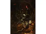 Grosses Stillleben mit Zwei Schlangen, Kröte, Spinne und Anderen Kleintieren by Otto Marseus Snuff. van Schrieck, oil on canvas, sold Jul 2018