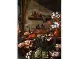 J., 1654 - 1708 Küchenstillleben mit Fleischstücken, Hummer, Weinkühler und Blumen by Jan van Kessel d. J., oil on canvas, offered Jul 2015