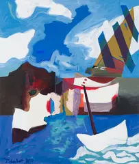 Aegean Memory by Jack Shadbolt, 1961, acrylic on canvas, sold Sep 2020