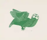 Green Owl by Thomasee Echalook, 1972, stonecut and stencil on paper, sold Aug 2020