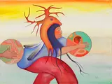 Medicine Man Dancing by Cecil Youngfox, gouache on paper, sold Aug 2020