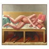 Large Reclining Nude with Dog by Stephanus Heidacker, Oil on burlap, sold Oct 2023