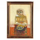 Woman with Mirror by Harry Sefarbi, Oil on masonite, sold Oct 2023