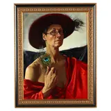 Portrait with a Peacock Feather by Veronika Hart, Oil on panel, sold Oct 2023