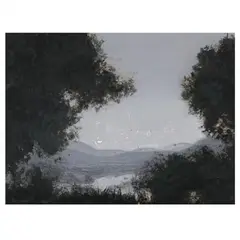 Hudson River Landscape by Frank Faulkner, Oil and ink transferred on paper, sold Oct 2023