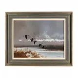 Geese in Flight by Gerald L. Lubeck, Oil on panel, sold Oct 2023