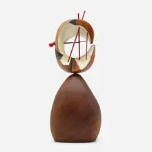 Untitled by Dale Meier, c. 1970, carved and painted walnut, steel, enameled steel, sold Aug 2022
