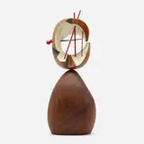 Untitled by Dale Meier, c. 1970, carved and painted walnut, steel, enameled steel, sold Aug 2022