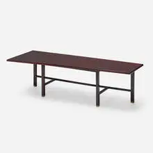 Coffee table by Edward Wormley, c. 1957, mahogany, brass, sold Aug 2022