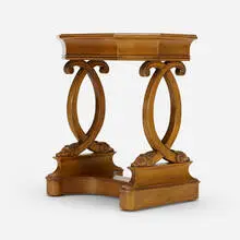 Plant stand by T. H. Robsjohn-Gibbings, c. 1960, mahogany, galvanized steel, sold Aug 2022