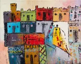 Northern Houses by Bayo Ogundele, 2007, oil on canvas, sold Mar 2024