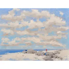 Untitled (Figures on a Beach) by Andre Gisson, oil on canvas, sold Mar 2024