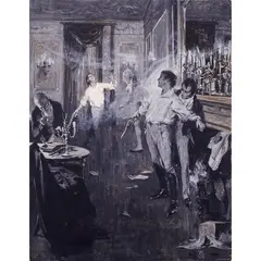 Untitled (Duel Scene) by Arthur I. Keller, gouache on board, sold Mar 2024