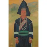 Portrait by Linh Chi, 1991, pastel on fabric, sold Mar 2024