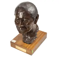 Bust by R. C. Gorman, 1978, bronze with wood base, sold Mar 2024