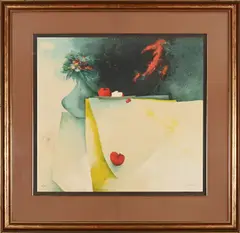 Still Life with Flowers and Fruit by Claude Gaveau, lithograph, sold Aug 2026
