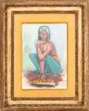 Girl Squatting with Basket by Maurice H. Sterne, Oil on Paper laid to Board, sold Jul 2025