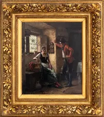 Figural Interior Scene by Gerard Portielje, 1892, Oil on Wood Panel, sold Jul 2025