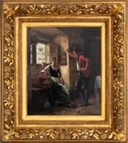 Figural Interior Scene by Gerard Portielje, 1892, Oil on Wood Panel, sold Jul 2025