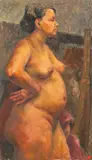 Standing Female Nude by Evelyn Endlich, 1962, Oil on Canvas, sold Jul 2025