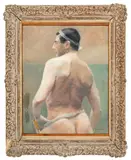 Portrait of a Semi-Nude Male Figure by John Knox Dillon, 1958, Oil on Canvas, sold Jul 2025