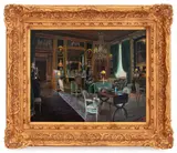 Interior Scene of the Salon at the Chateau de Champs de Bataille by S. Lee, Oil on Panel, sold Jul 2025
