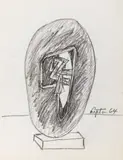 Abstract Expressionist Sculpture Study by Seymour Lipton, 1964, Oil Crayon on Paper, sold Jul 2025