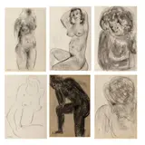 Six Figure Studies by Norman Carton, Charcoal on Paper, sold Jul 2025