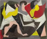 Post-Cubist Figural Composition by P. Oliver-Smith, 1947, Oil on Canvas, sold Jul 2025