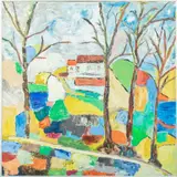 Cubist Landscape Scene by Harry Bleiweiss, Oil on Canvas, sold Jul 2025