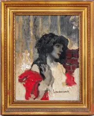 Portrait of a Woman Wearing a Red Drape by Walter Louderback, Oil on Canvas, sold Jul 2025