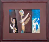 Figural Abstraction by Seymour Zayon, Mixed Media on Board with Collage Elements, sold Jul 2025