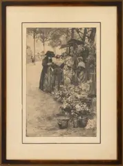 Blumenmarkt in Paris by Ferdinand Schmutzer, Etching, sold Jul 2025