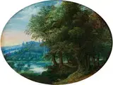 Waldlandschaft mit Blick auf die Prager Burg by Jan Brueghel d.Ä., oil on copper, sold Apr 2018