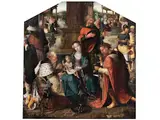 Die Anbetung der Heiligen Drei Könige by Pieter Coecke van Aelst d. Ä., oil on panel, sold Sep 2023