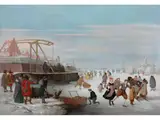 Eislaufszene vor den Stadtmauern von Kampen by Barent Avercamp, oil on canvas, sold Mar 2026