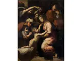 Die Heilige Familie mit Heiliger Elisabeth, Johannesknaben und Zwei Engeln by Raphael, oil on canvas, sold Sep 2024