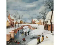 Kleine Winterliche Dorflandschaft mit Eisläufern by Abel Grimmer, oil, sold Jun 2025