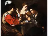 Die Kartenspieler by Französischer Caravaggist, oil on canvas, sold Mar 2025