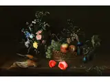 Blumenstillleben mit Früchten und Vögeln by Frans Ykens, oil on panel, offered Mar 2024