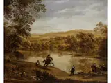 Hügelige Flusslandschaft mit Jagdszene by Alexander Keirincx, oil on canvas, sold Jun 2025